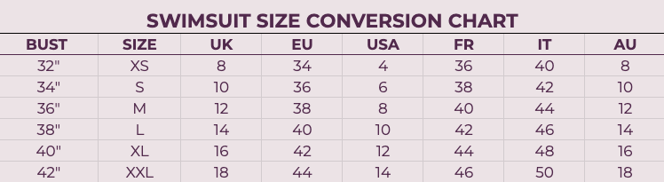 Swimwear Sizing Chart  Finding your perfect swimwear size.